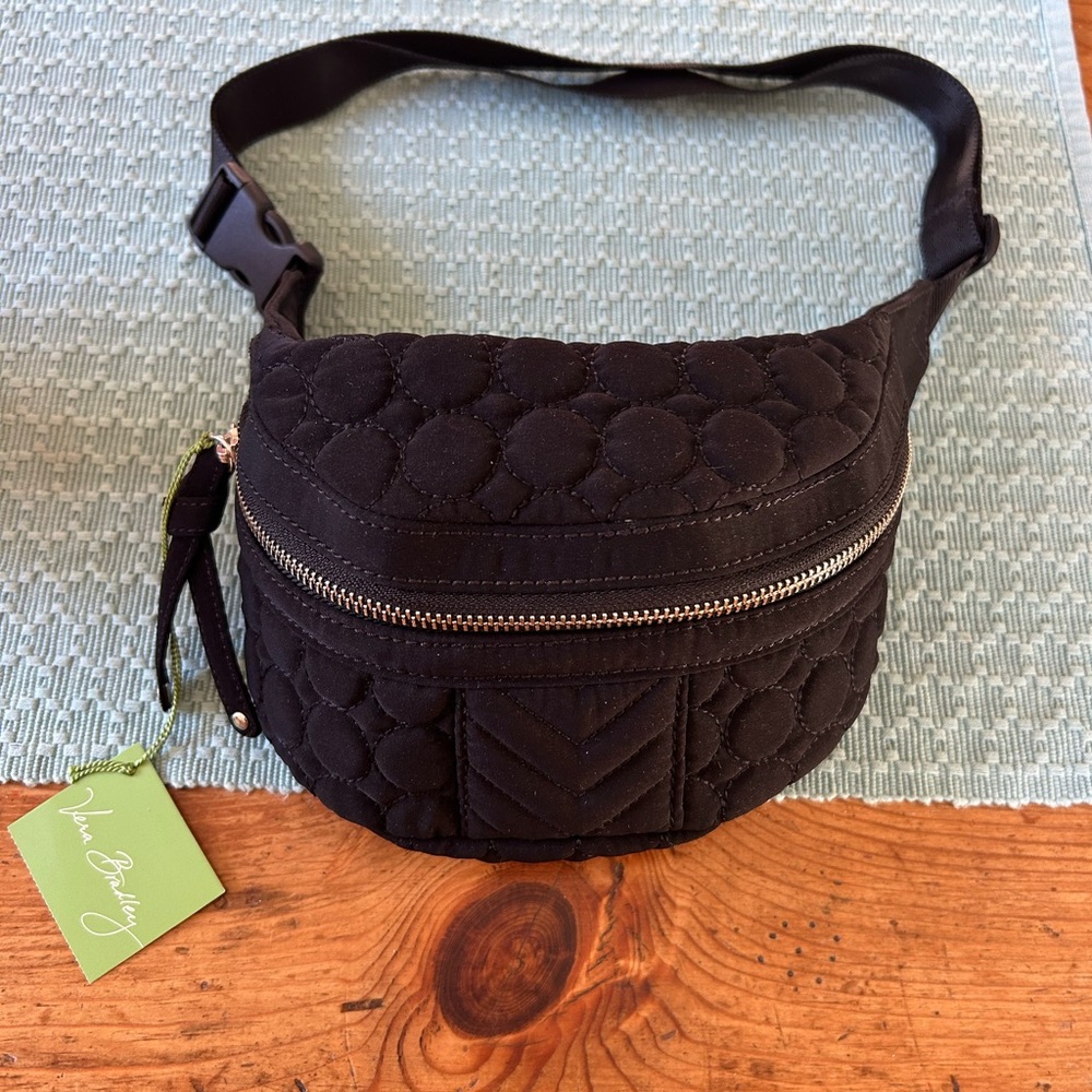 Vera Bradley Black Quilted Mini Crossbody Belt Bag with Chevron Stitch